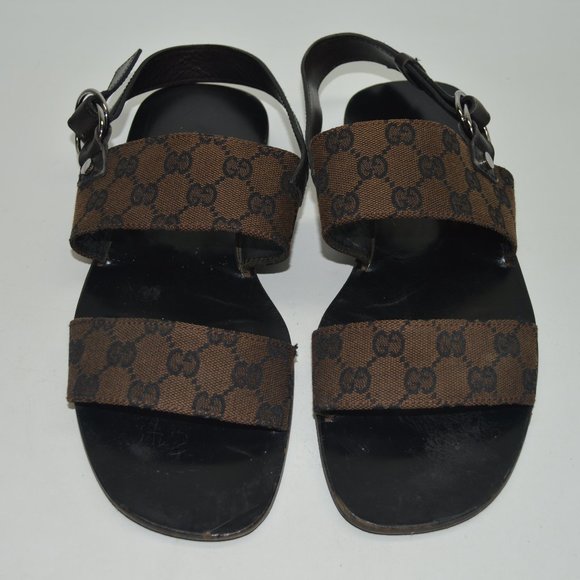 Gucci Brown and Black Monogram Sandals - Picture 1 of 14
